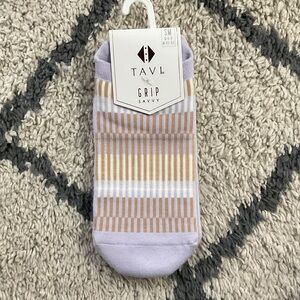 Pure Barre Lavender and Tan Striped Grip Socks